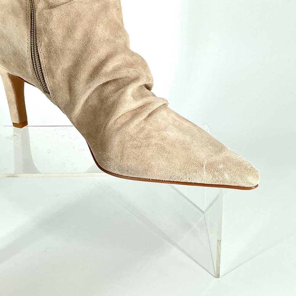 Dolce Vita Size 6.5 Suede Ruched Pointed Toe Stiletto Heel Boots Beige Fernly - Picture 3 of 16